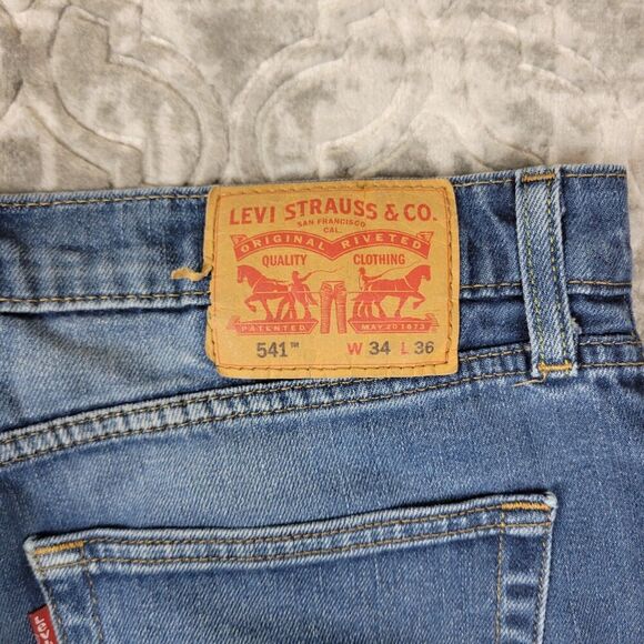 Levis 541 Jeans Mens Size 34x36 (35x34) Blue Stretch Denim Straight Leg 5 Pocket - Picture 7 of 15